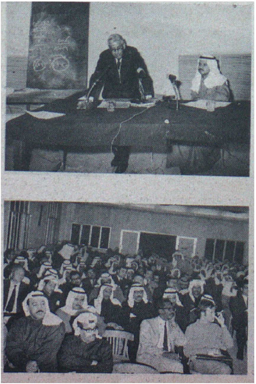 Figure 2: ‘Abdallah al-Tariqi and his audience at the Nadi al-Istiqlal (Kuwait), February 21st, 1971 (source: al-Tali‘a, n°317, 6/03/1971, 9).