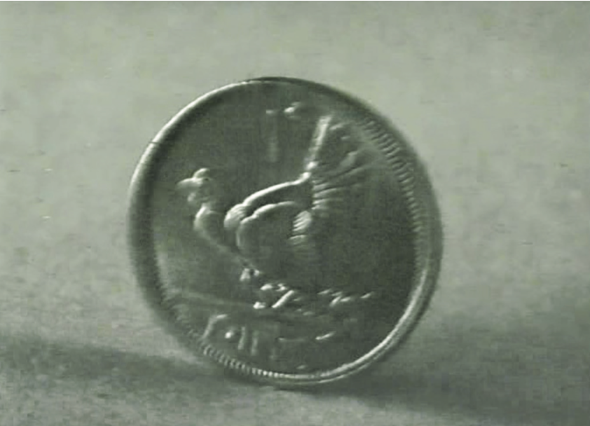 Figure 4: Still of an Irish penny from A Penny Buys a Lot of Comfort, ESB television advertisement, 1964 (Courtesy of the ESB Archives).