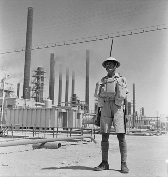 Indian soldier guarding an AIOC refinery, 1941. Retrieved from ‘http://media.iwm.org.uk/ciim5/293/637/large_000000.jpg’. Free of copyright restrictions (in the public domain).