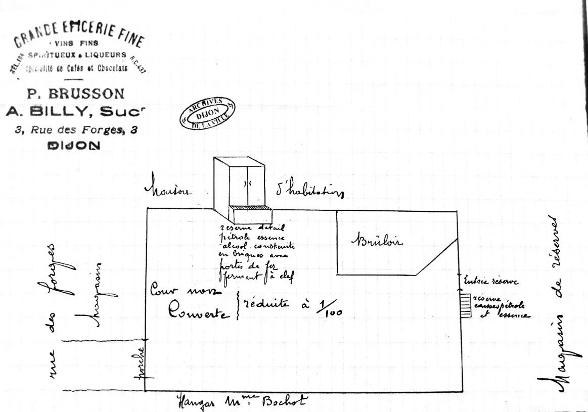Figure 8 : Plan d’installation du dépôt d’essence projeté par M. Billy à Dijon. Source : AMD 5 I 3 n° 696.
