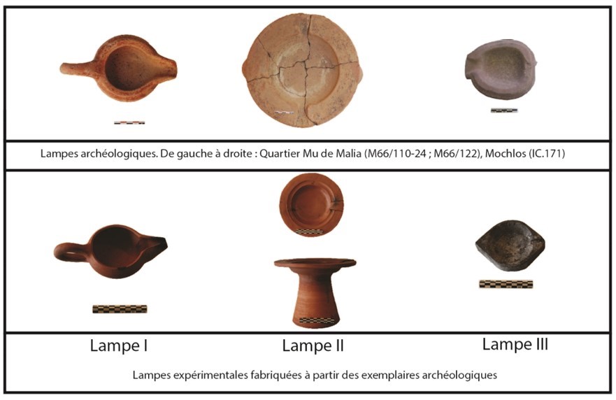 Figure 5 : exemplaires archéologiques et expérimentaux de lampes.
