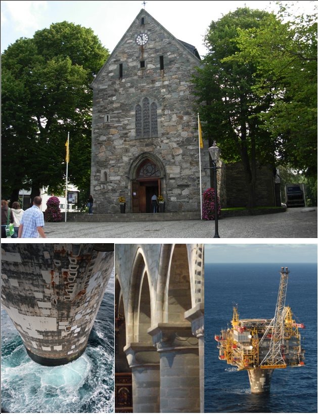 Figures 12: The Stavanger Cathedral and The Draugen platform. Sources: Wikimedia Commons and Draugen A/S Norske Shell.